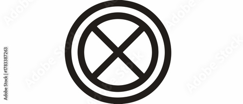 두 개의 동심원 안에 겹쳐진 X자 모양의 추상적인 검은색 벡터 그래픽 디자인.