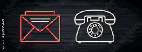 어두운 질감의 배경 위에 선명하게 빛나는 빨간색 이메일 아이콘과 흰색 전화 아이콘은 디지털 시대의 핵심적인 소통 방식을 나타내며, 효율적인 정보 교환과 연결의 중요성을 강조합니다.