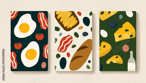 다양한 음식 재료를 활용한 세련된 일러스트 디자인 템플릿
