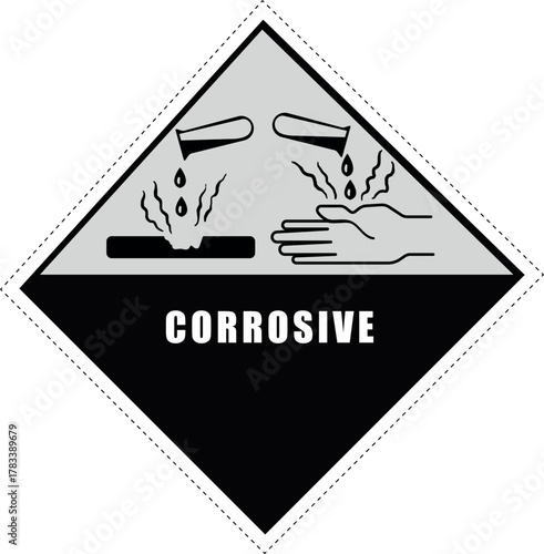 Corrosive Symbol Sign, Vector Illustration sticker, Label. Corrosive warning sign, warning symbol, stock vector EPS10