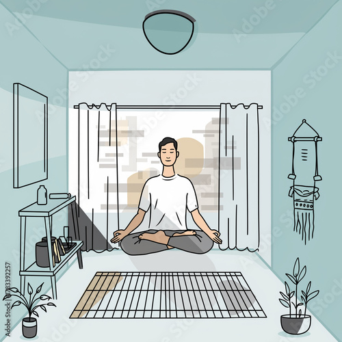 Minimalist vector illustration of mindfulness and meditation at home