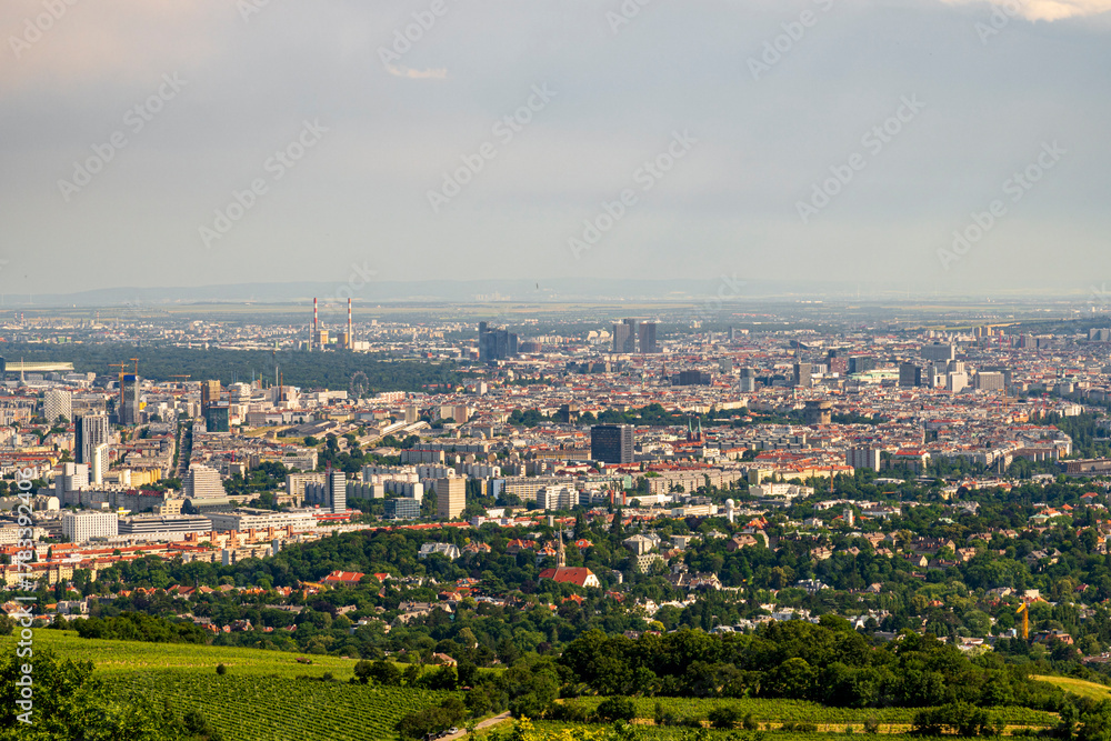 Fototapeta premium Panoramic Aerial View of European City Skyline with Green Hills and Urban Architecture