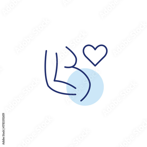 Pregnant woman and heart. Maternal care, healthy motherhood. Pixel perfect, editable stroke vector icon