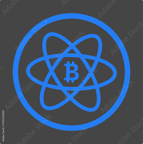 Bitcoin Atomic Emblem — Futuristic Cryptocurrency Concept (Dark Mode)