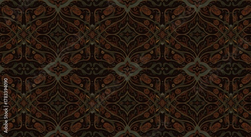 Dark Ornate Floral Pattern Background with Intricate Details.