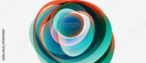 Abstract circular design. Layers create vibrant color effect. Modern graphic element, suitable for backgrounds, presentations.