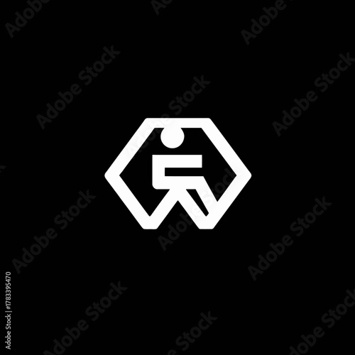 Abstract white logo of a person in a wheelchair inside a geometric shape, set against a black background.