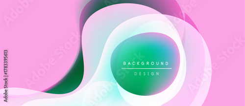 Abstract fluid shapes, vibrant colors blend. Pink, green hues dominate design. Modern aesthetic, smooth gradients present. Text reads background design.