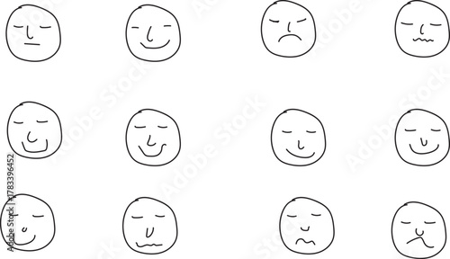  Hand Drawn Doodle Emoji Faces Set - Sketchy Facial Expressions Collection