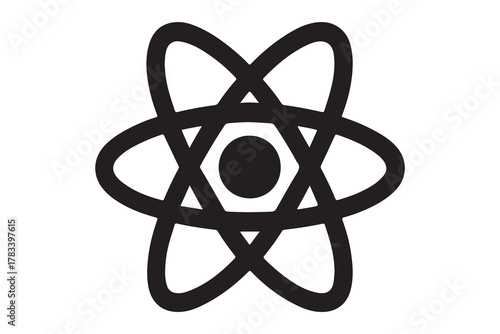 Black Atom Symbol on White Background Scientific Representation Vector Graphic