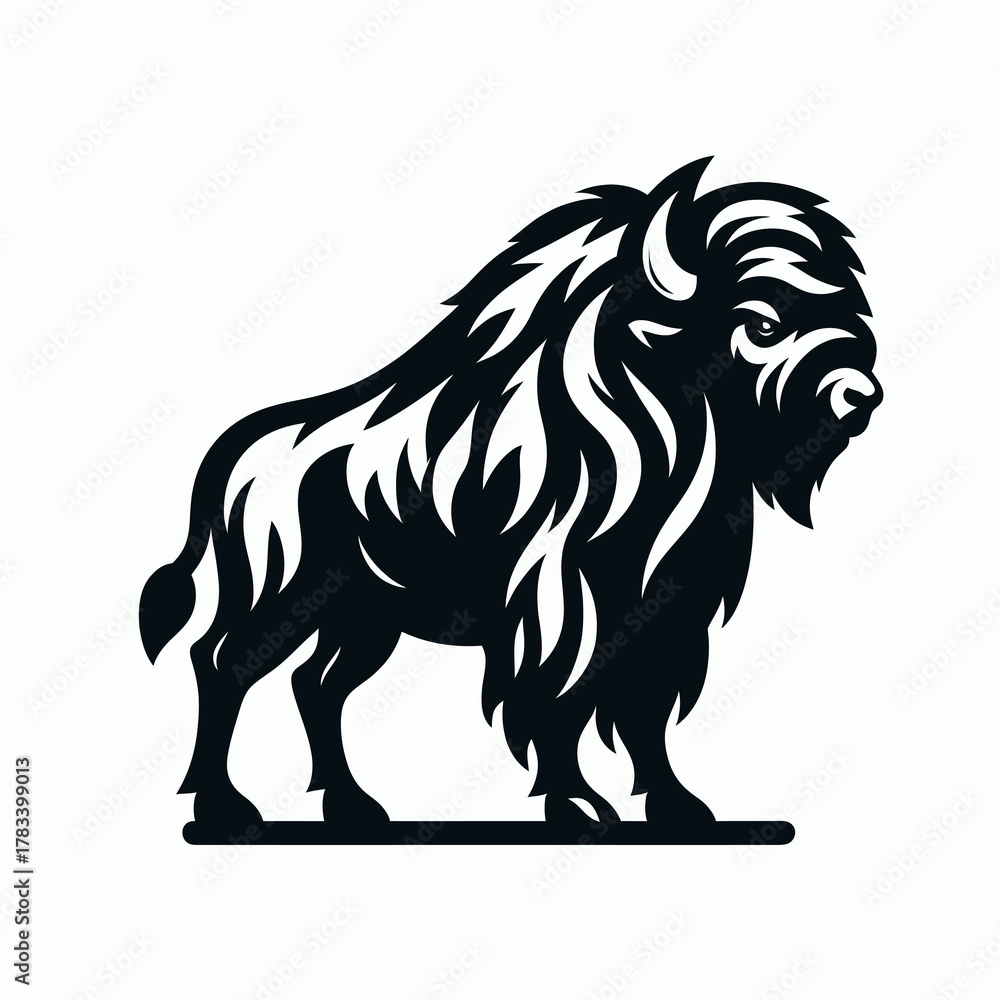 Fototapeta premium Minimalist Bison Logo on White Background Vector Icon Simple Geometric Animal Silhouette Clean Design for Branding