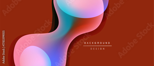 Abstract fluid shapes, vibrant colors blend. Gradient design creates modern background, smooth curves dominate composition.