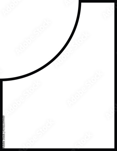 A square outline with one corner replaced by a curved line creating a quarter circle shape on a white background Keywords: square, outline, corner, curve, quarter circle, geometric, abstract