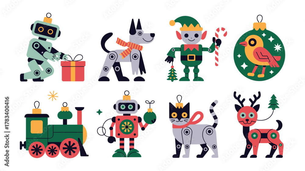 Naklejka premium Holiday Ornament Collection: A vibrant assortment of festive ornaments, each showcasing a unique seasonal design, perfect for adding cheer to the holiday season.