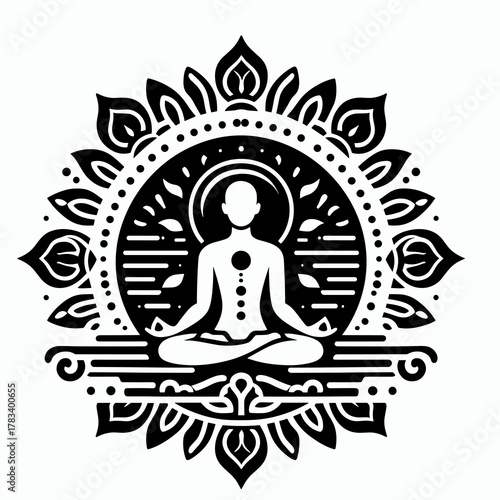 Yoga Meditative Logo on White Background Minimalist Zen Icon Vector