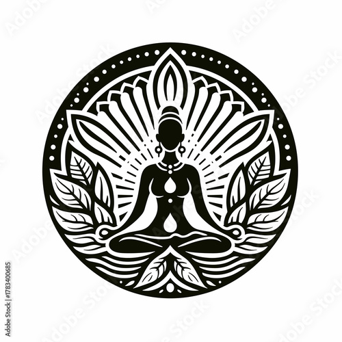 Yoga Meditative Logo on White Background Minimalist Zen Icon Vector