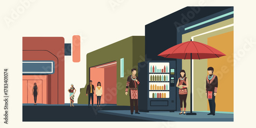Urban Scene with Figures and Vending Machine