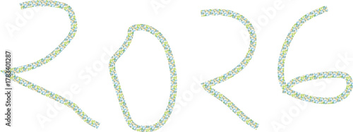 Numbers 2026 Filled with Small Patterned Elements on White Background 2026, year,  numbers, digits, numeral, typography, text, graphic, illustration, isolated, white