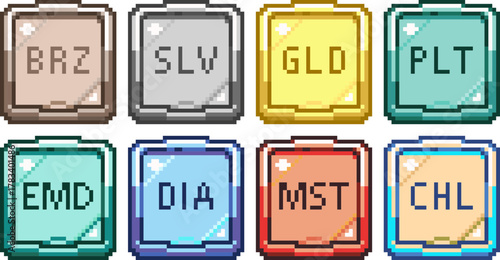 pixel illustration of tier emblem set