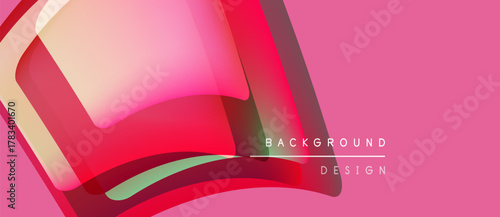 Abstract pink design features layered shapes, gradients, smooth curves. Text reads background design in simple font. Modern, vibrant aesthetic.