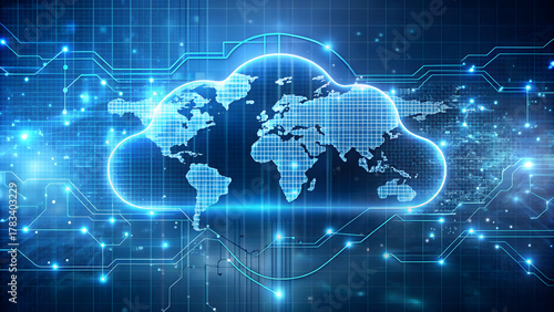 The image could be used to illustrate concepts related to cloud technology, data centers, or futuristic digital infrastructure.