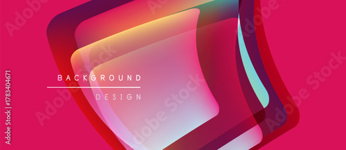 Abstract vibrant design. Overlapping shapes create dynamic visual effect. Pink background enhances colorful layers, modern aesthetic.