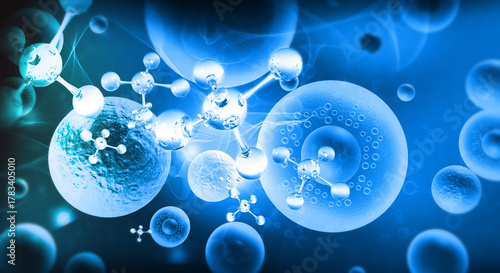Fototapeta Naklejka Na Ścianę i Meble -  Human cells and molecules, abstract scientific background. 3d illustration
