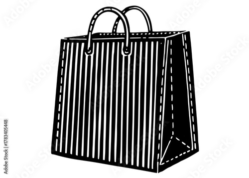 Striped shopping bag vector silhouette for retail purchases and consumer goods isolated on white background
