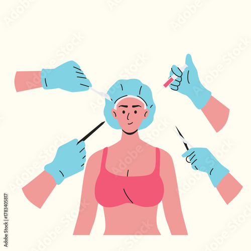 Plastic Surgery surgeon performing facial surgery with precise tools and gloves