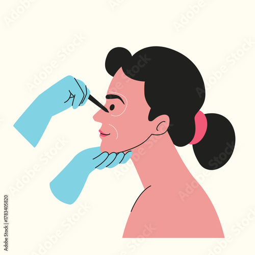 Plastic Surgery surgeon marking lines on patient’s face for cosmetic surgery preparation