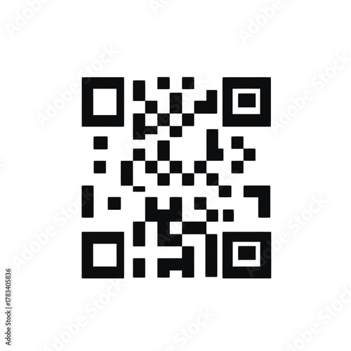Black and white digital QR code icon isolated on white background flat minimalist technology symbol for scanning and mobile data access vector illustration
