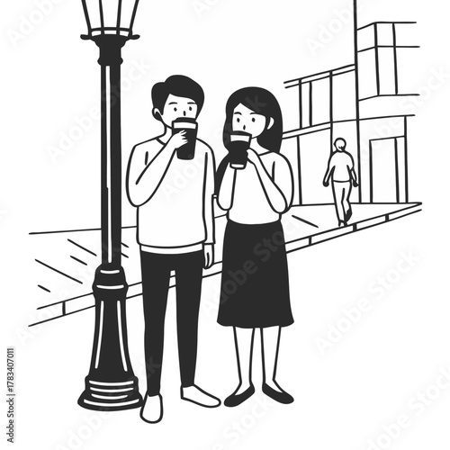 Cozy Coffee & Pizza Moments - Minimal Line Illustration Set EPS10, Warm Everyday Comfort with Brews and Slices, Hygge Vibes Collection