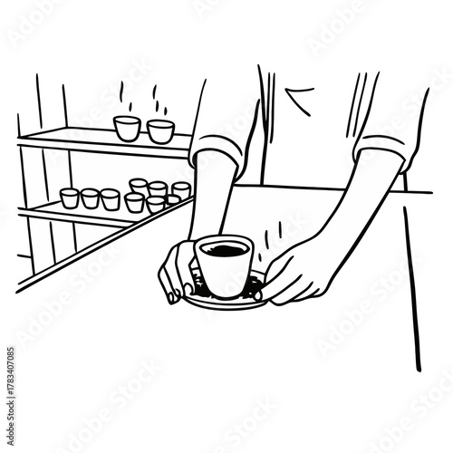 Cozy Coffee & Pizza Moments - Minimal Line Illustration Set EPS10, Warm Everyday Comfort with Brews and Slices, Hygge Vibes Collection