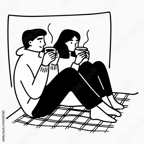 Cozy Coffee & Pizza Moments - Minimal Line Illustration Set EPS10, Warm Everyday Comfort with Brews and Slices, Hygge Vibes Collection