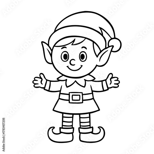 Dibujo sencillo con líneas de elfo de Santa Claus para tarjetas y felicitaciones de Navidad