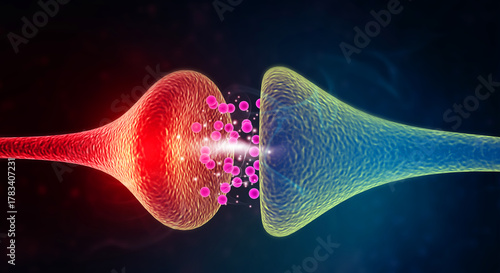 Transmitting neural signals in the brain. 3d illustration