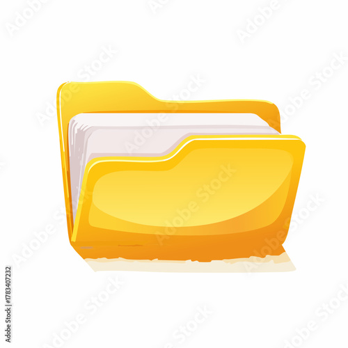 Yellow folder with white pages illustration on white background