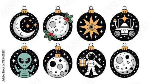 Cosmic Christmas Ornaments: A festive collection of ornaments blends the spirit of the season with the wonder of the cosmos, featuring celestial bodies, extraterrestrial life, and space exploration.