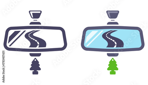 Rearview mirror in a car. Flat illustration.