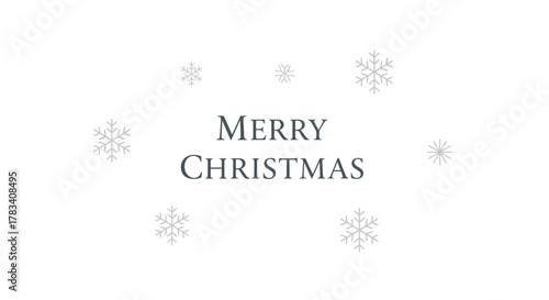 Elegant merry christmas greeting with delicate snowflakes on a clean white background