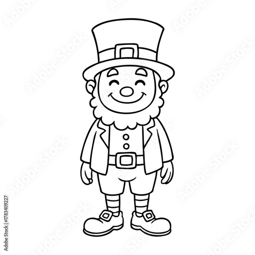 Dibujo sencillo con líneas de leprechaun sonriente para tarjetas y felicitaciones del Día de San Patricio 