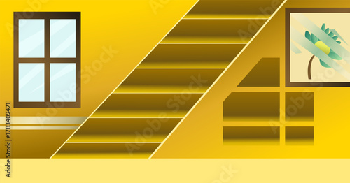 Creative yellow interior illustration. Suitable for architecture, gaming, and lifestyle concepts.