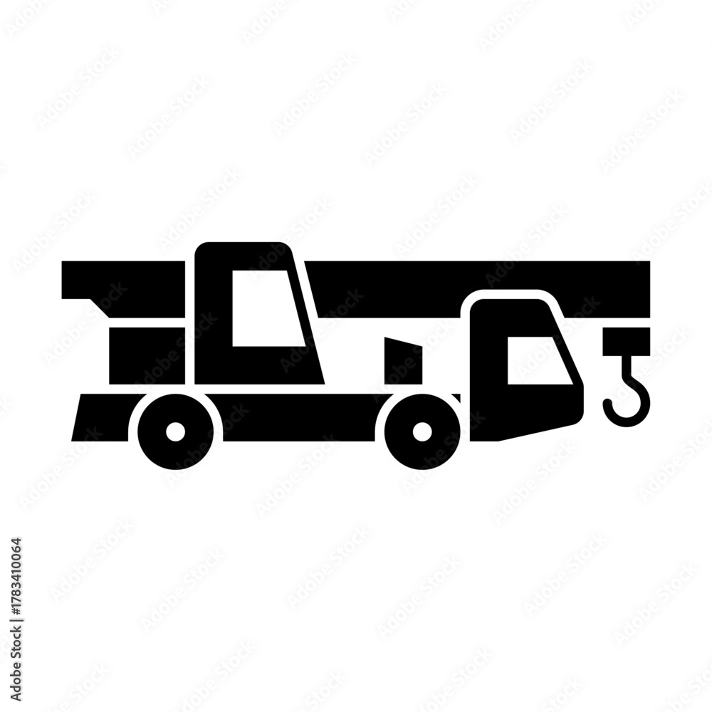 Naklejka premium Crane truck glyph icon. crane illustration.