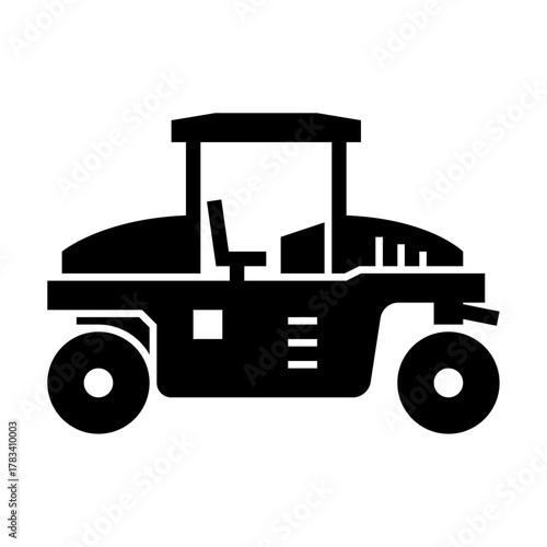 road roller glyph icon. construction vehicle illustration.