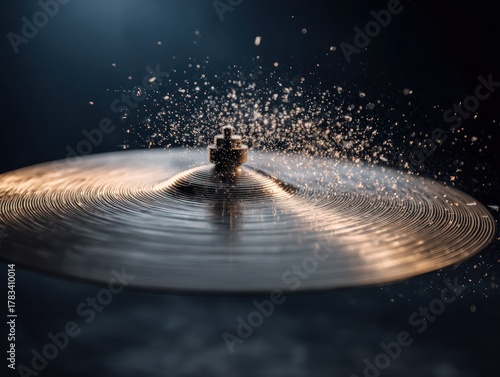 Cymbal crash action music studio photography dark background close-up motion and sound dynamics