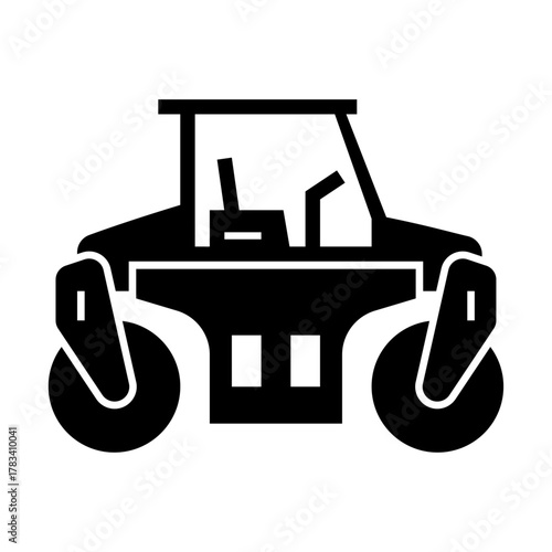 Road roller glyph icon. compactor illustration.