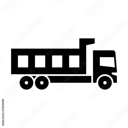 Dump truck glyph icon. construction vehicle illustration.