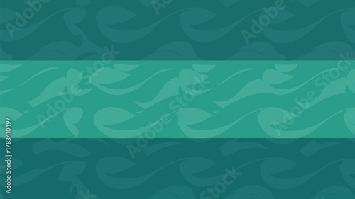 A teal background with a lighter teal horizontal band with wave pattern across the center area of image