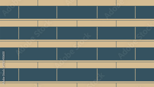 Horizontal pattern of blue and beige rectangular tiles in a repeating brickwork arrangement style