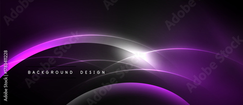 Abstract purple lines create dynamic glowing effect. Dark background emphasizes bright curves, modern design element.